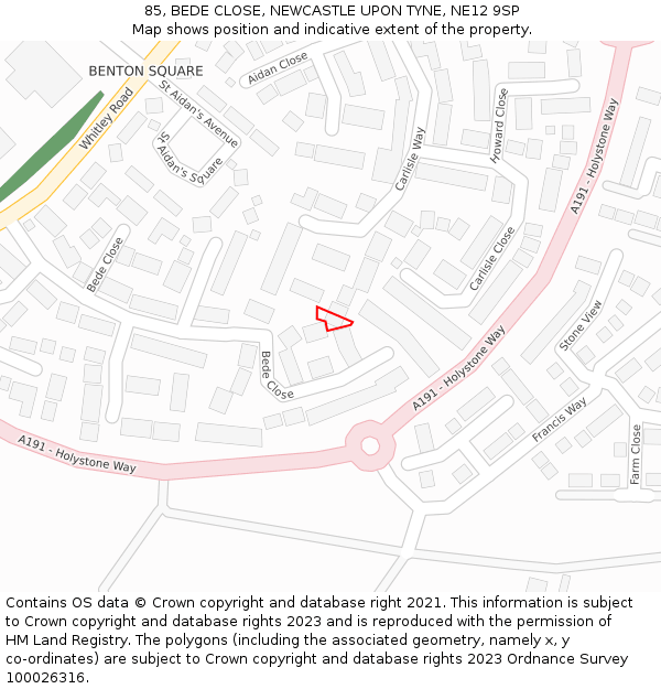 85, BEDE CLOSE, NEWCASTLE UPON TYNE, NE12 9SP: Location map and indicative extent of plot