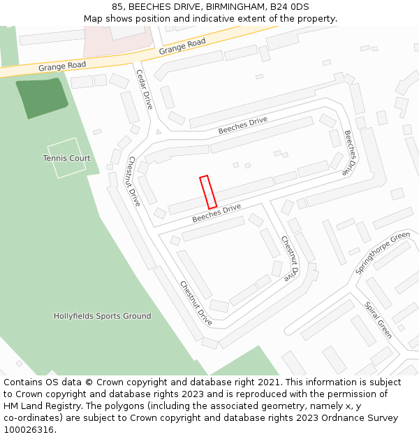 85, BEECHES DRIVE, BIRMINGHAM, B24 0DS: Location map and indicative extent of plot