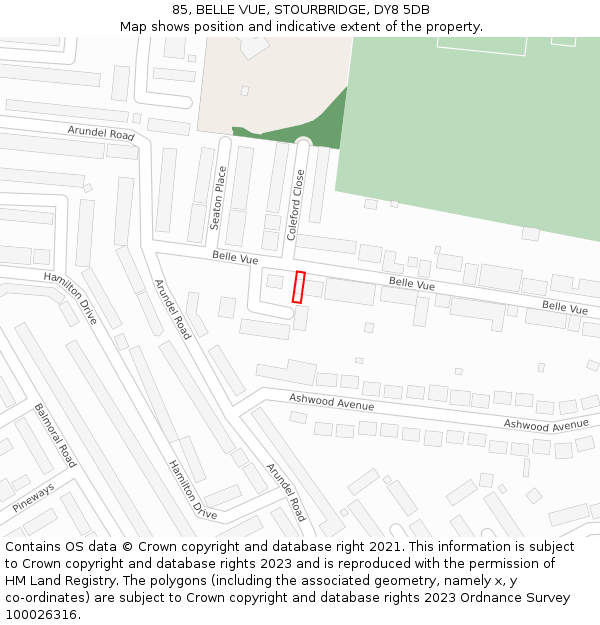 85, BELLE VUE, STOURBRIDGE, DY8 5DB: Location map and indicative extent of plot