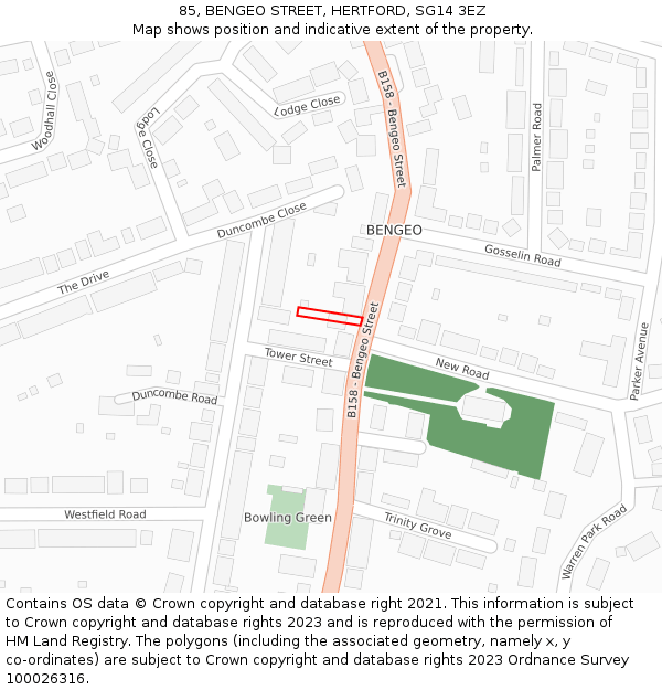 85, BENGEO STREET, HERTFORD, SG14 3EZ: Location map and indicative extent of plot