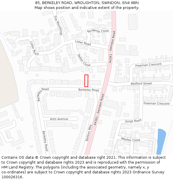 85, BERKELEY ROAD, WROUGHTON, SWINDON, SN4 9BN: Location map and indicative extent of plot