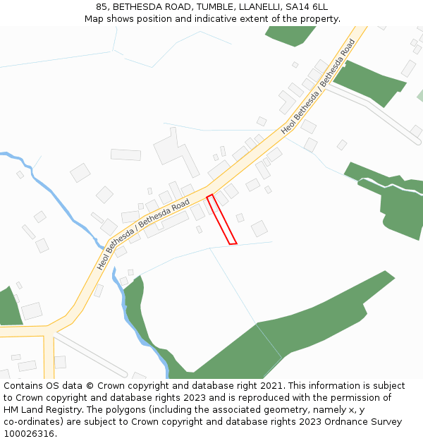 85, BETHESDA ROAD, TUMBLE, LLANELLI, SA14 6LL: Location map and indicative extent of plot