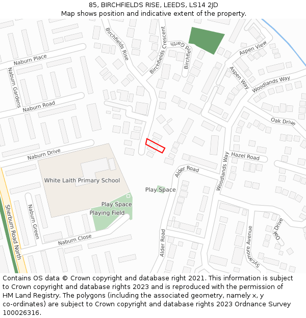 85, BIRCHFIELDS RISE, LEEDS, LS14 2JD: Location map and indicative extent of plot