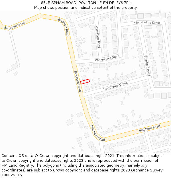 85, BISPHAM ROAD, POULTON-LE-FYLDE, FY6 7PL: Location map and indicative extent of plot