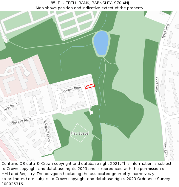 85, BLUEBELL BANK, BARNSLEY, S70 4NJ: Location map and indicative extent of plot