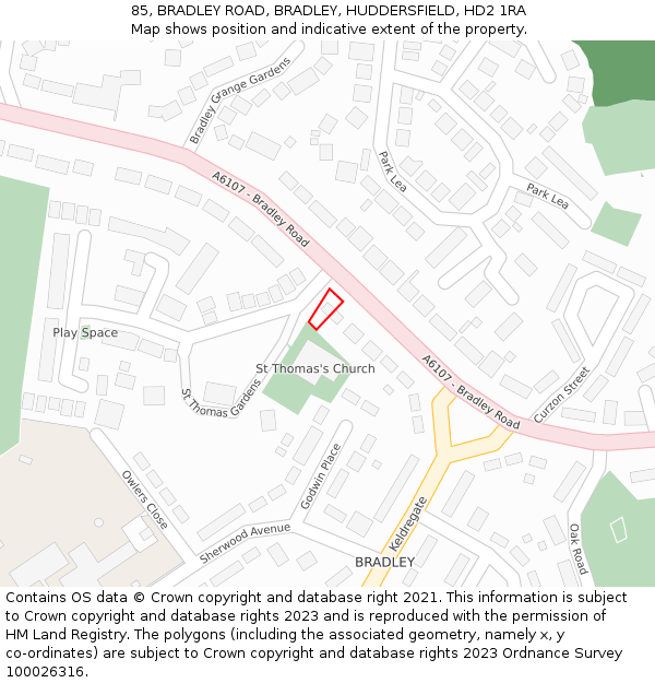 85, BRADLEY ROAD, BRADLEY, HUDDERSFIELD, HD2 1RA: Location map and indicative extent of plot