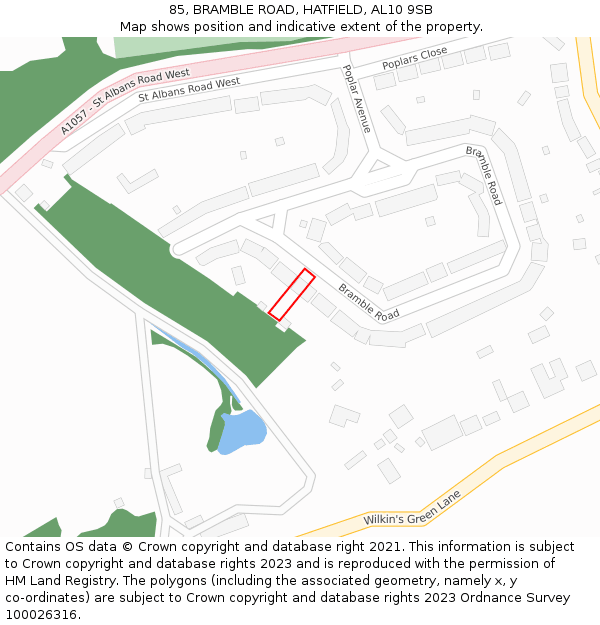 85, BRAMBLE ROAD, HATFIELD, AL10 9SB: Location map and indicative extent of plot