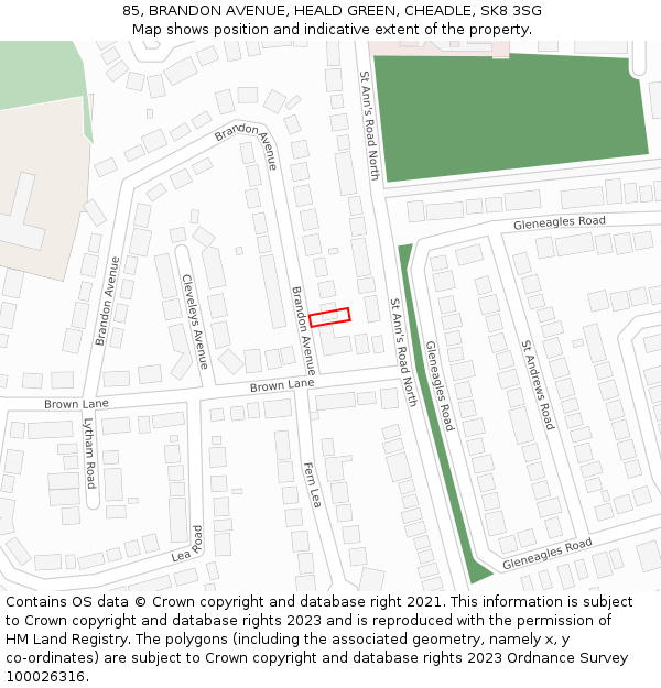 85, BRANDON AVENUE, HEALD GREEN, CHEADLE, SK8 3SG: Location map and indicative extent of plot