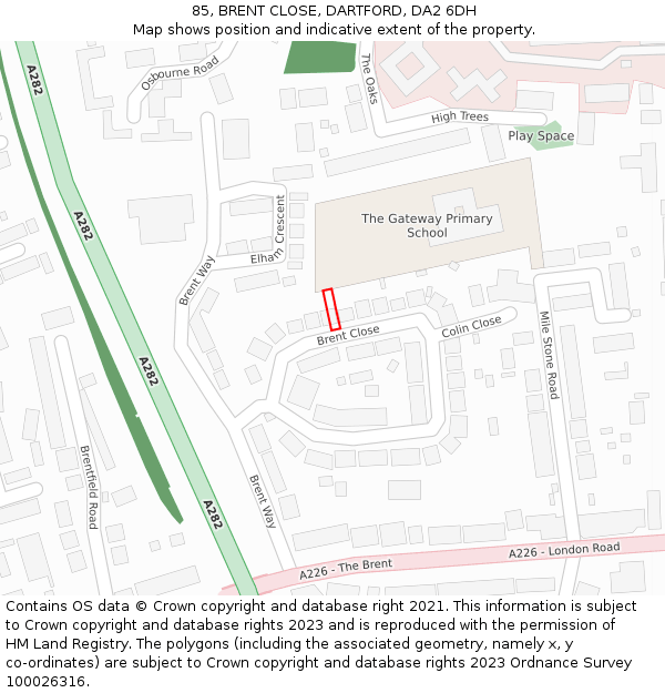 85, BRENT CLOSE, DARTFORD, DA2 6DH: Location map and indicative extent of plot