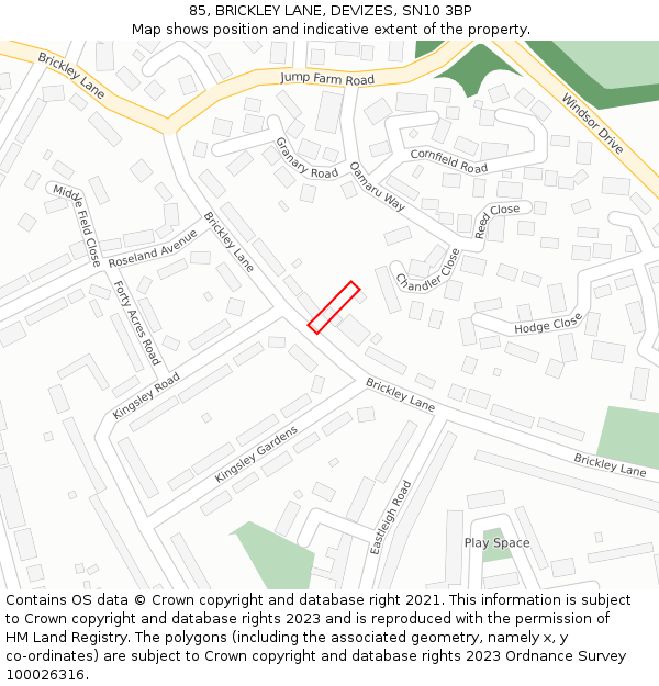 85, BRICKLEY LANE, DEVIZES, SN10 3BP: Location map and indicative extent of plot