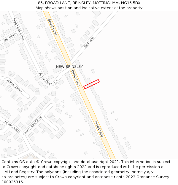 85, BROAD LANE, BRINSLEY, NOTTINGHAM, NG16 5BX: Location map and indicative extent of plot