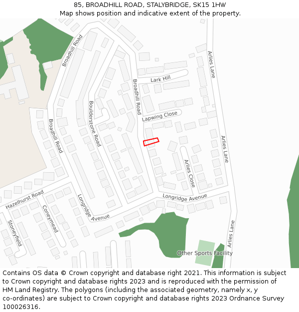 85, BROADHILL ROAD, STALYBRIDGE, SK15 1HW: Location map and indicative extent of plot