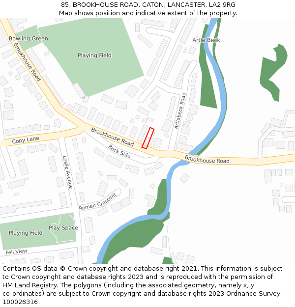 85, BROOKHOUSE ROAD, CATON, LANCASTER, LA2 9RG: Location map and indicative extent of plot