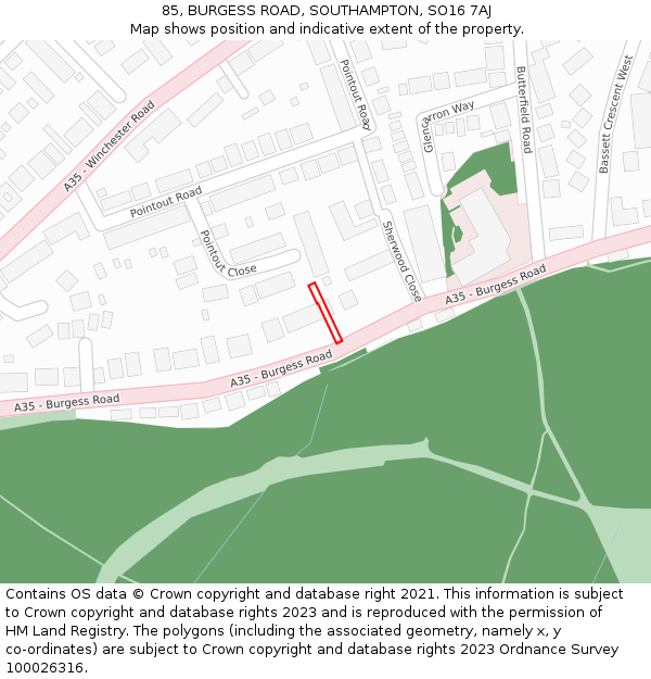 85, BURGESS ROAD, SOUTHAMPTON, SO16 7AJ: Location map and indicative extent of plot