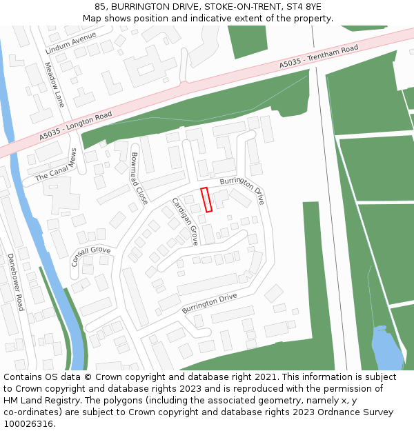 85, BURRINGTON DRIVE, STOKE-ON-TRENT, ST4 8YE: Location map and indicative extent of plot