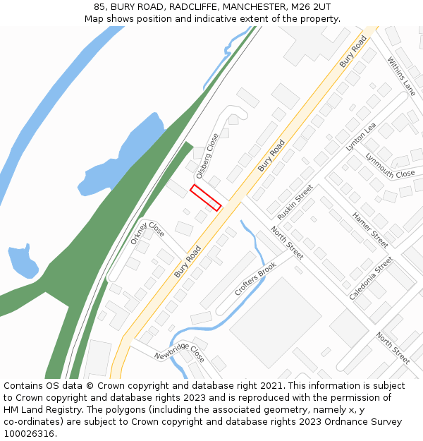 85, BURY ROAD, RADCLIFFE, MANCHESTER, M26 2UT: Location map and indicative extent of plot