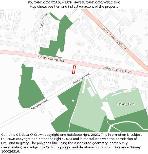 85, CANNOCK ROAD, HEATH HAYES, CANNOCK, WS12 3HQ: Location map and indicative extent of plot