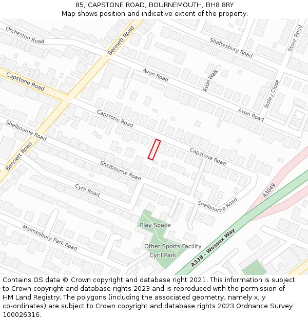 85, CAPSTONE ROAD, BOURNEMOUTH, BH8 8RY: Location map and indicative extent of plot