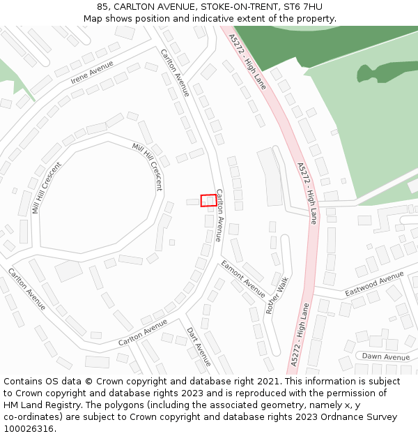 85, CARLTON AVENUE, STOKE-ON-TRENT, ST6 7HU: Location map and indicative extent of plot