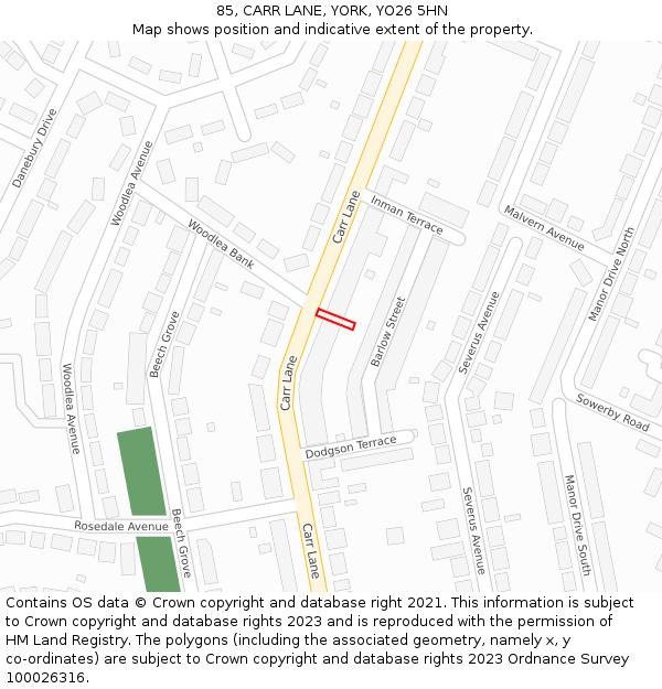 85, CARR LANE, YORK, YO26 5HN: Location map and indicative extent of plot