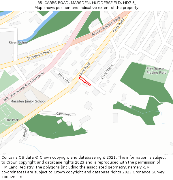 85, CARRS ROAD, MARSDEN, HUDDERSFIELD, HD7 6JJ: Location map and indicative extent of plot