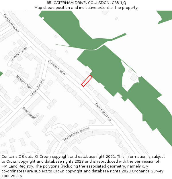 85, CATERHAM DRIVE, COULSDON, CR5 1JQ: Location map and indicative extent of plot