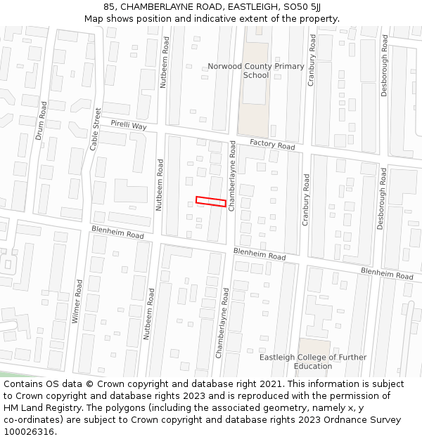 85, CHAMBERLAYNE ROAD, EASTLEIGH, SO50 5JJ: Location map and indicative extent of plot