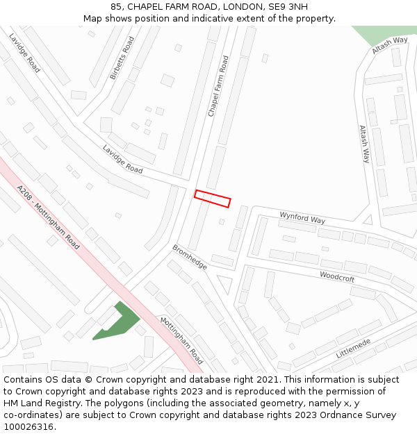85, CHAPEL FARM ROAD, LONDON, SE9 3NH: Location map and indicative extent of plot