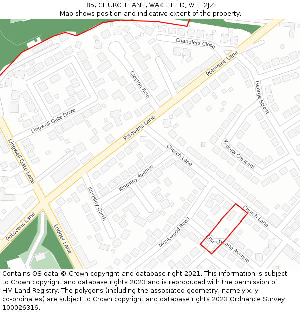 85, CHURCH LANE, WAKEFIELD, WF1 2JZ: Location map and indicative extent of plot