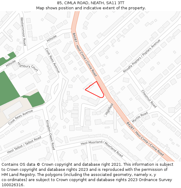 85, CIMLA ROAD, NEATH, SA11 3TT: Location map and indicative extent of plot