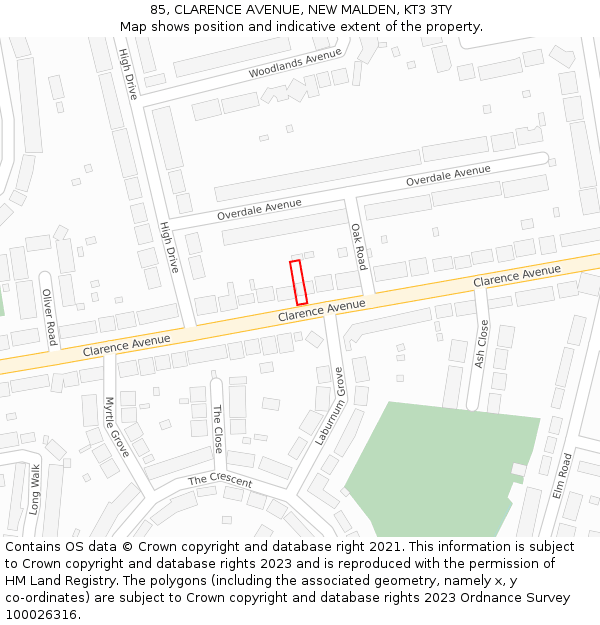 85, CLARENCE AVENUE, NEW MALDEN, KT3 3TY: Location map and indicative extent of plot