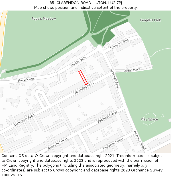 85, CLARENDON ROAD, LUTON, LU2 7PJ: Location map and indicative extent of plot