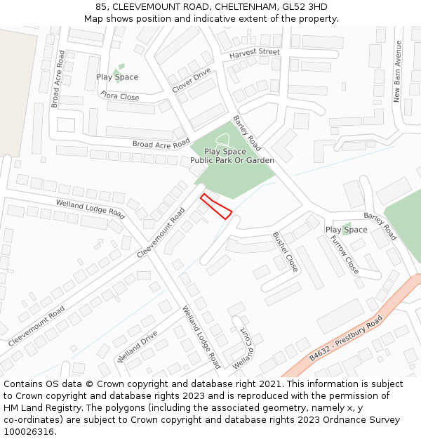 85, CLEEVEMOUNT ROAD, CHELTENHAM, GL52 3HD: Location map and indicative extent of plot