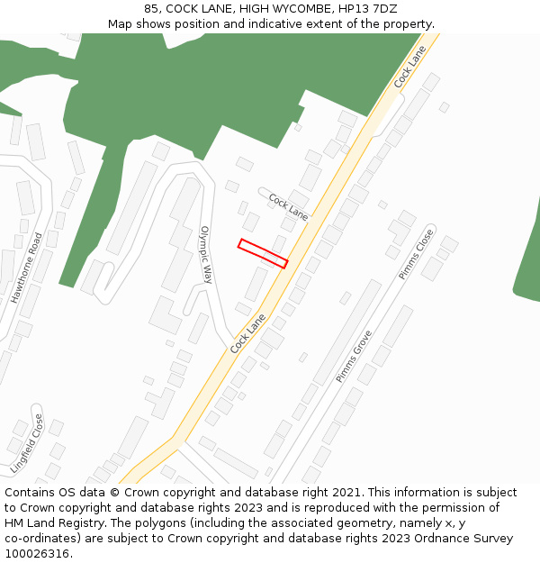 85, COCK LANE, HIGH WYCOMBE, HP13 7DZ: Location map and indicative extent of plot