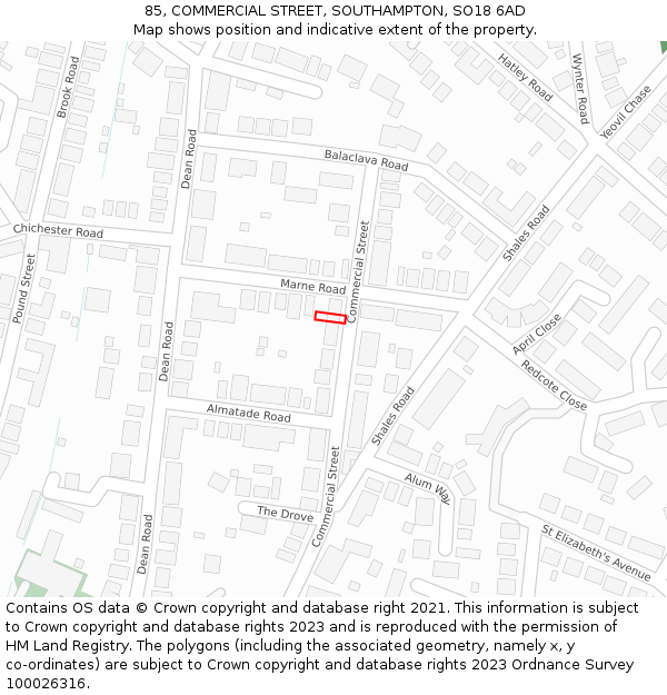 85, COMMERCIAL STREET, SOUTHAMPTON, SO18 6AD: Location map and indicative extent of plot