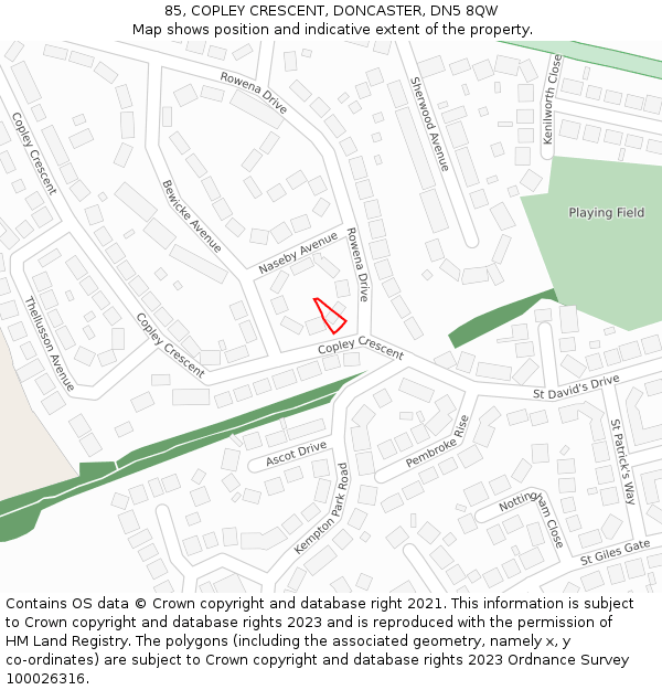 85, COPLEY CRESCENT, DONCASTER, DN5 8QW: Location map and indicative extent of plot