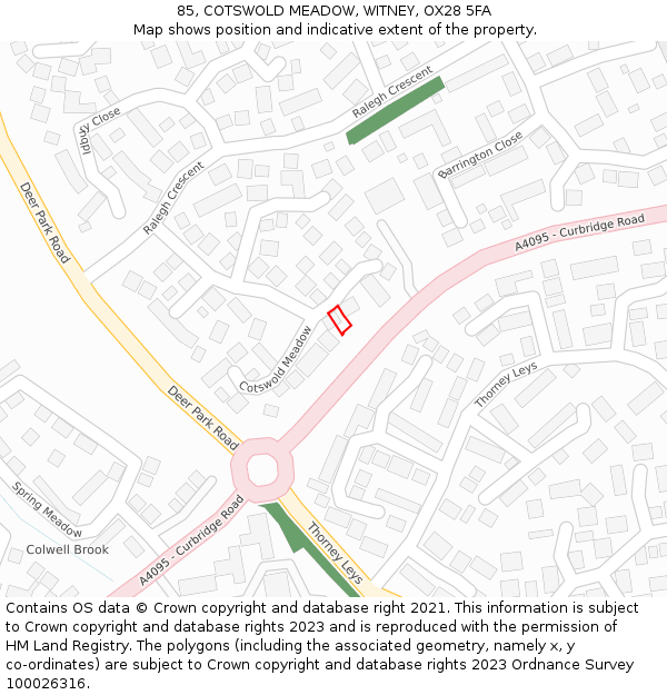 85, COTSWOLD MEADOW, WITNEY, OX28 5FA: Location map and indicative extent of plot