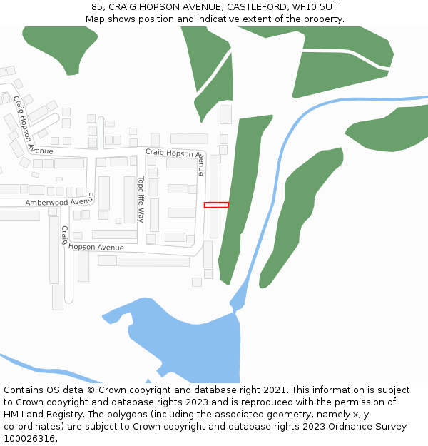 85, CRAIG HOPSON AVENUE, CASTLEFORD, WF10 5UT: Location map and indicative extent of plot