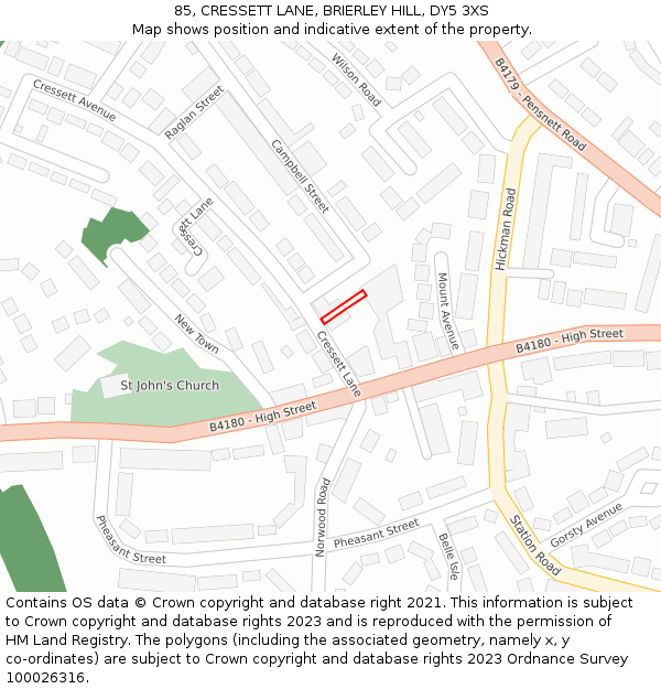 85, CRESSETT LANE, BRIERLEY HILL, DY5 3XS: Location map and indicative extent of plot