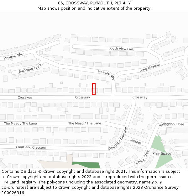 85, CROSSWAY, PLYMOUTH, PL7 4HY: Location map and indicative extent of plot
