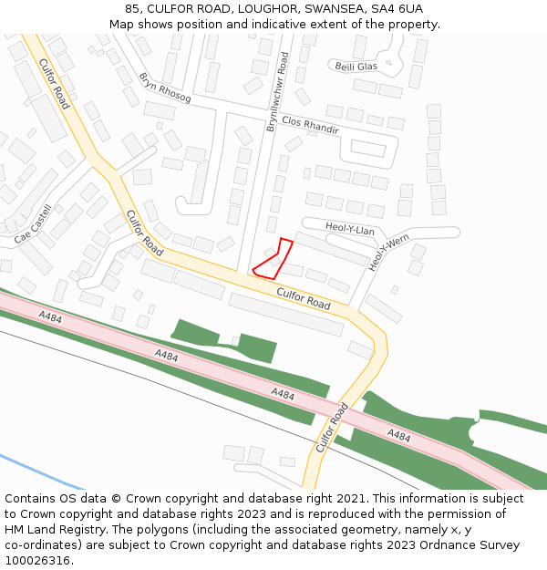 85, CULFOR ROAD, LOUGHOR, SWANSEA, SA4 6UA: Location map and indicative extent of plot