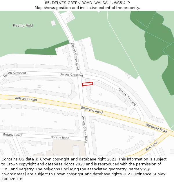 85, DELVES GREEN ROAD, WALSALL, WS5 4LP: Location map and indicative extent of plot