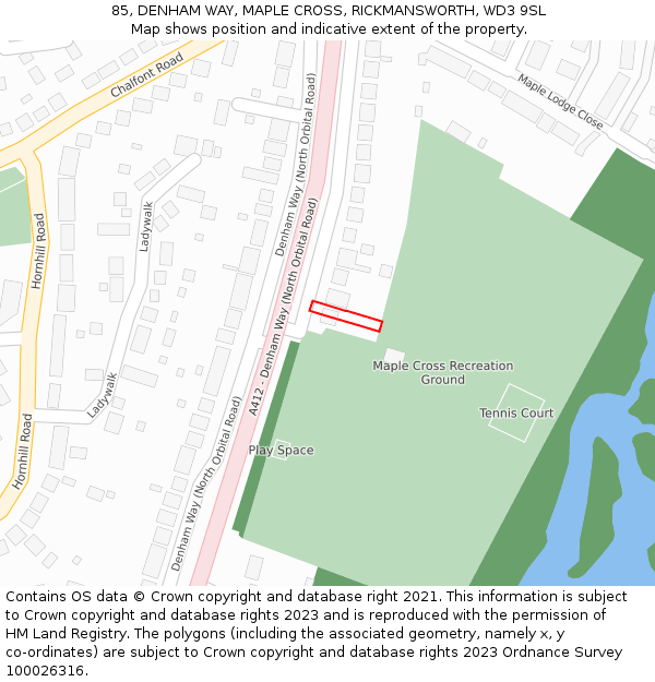 85, DENHAM WAY, MAPLE CROSS, RICKMANSWORTH, WD3 9SL: Location map and indicative extent of plot