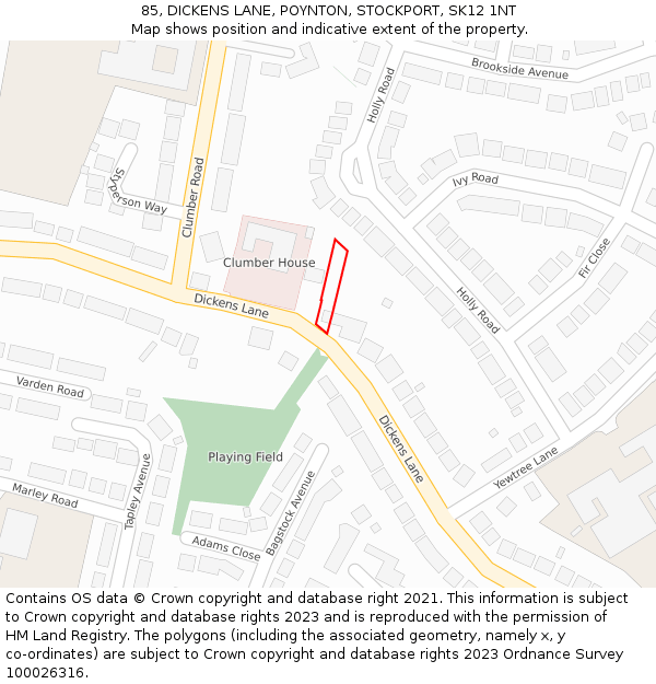 85, DICKENS LANE, POYNTON, STOCKPORT, SK12 1NT: Location map and indicative extent of plot