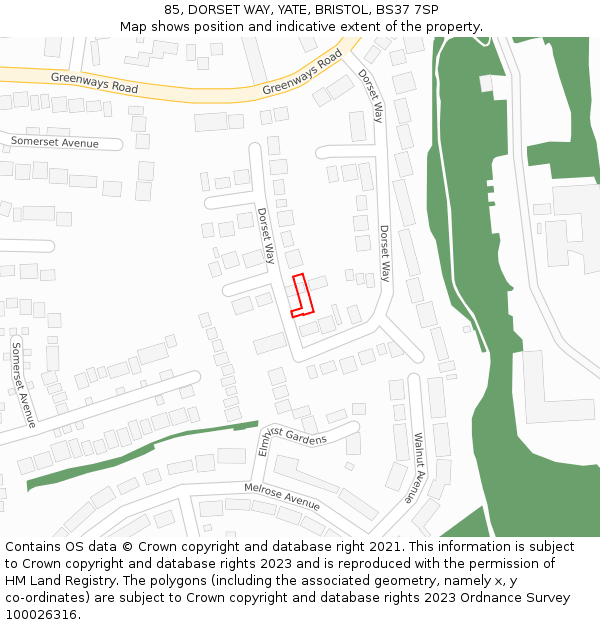 85, DORSET WAY, YATE, BRISTOL, BS37 7SP: Location map and indicative extent of plot