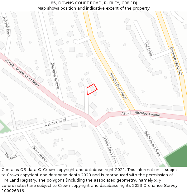 85, DOWNS COURT ROAD, PURLEY, CR8 1BJ: Location map and indicative extent of plot