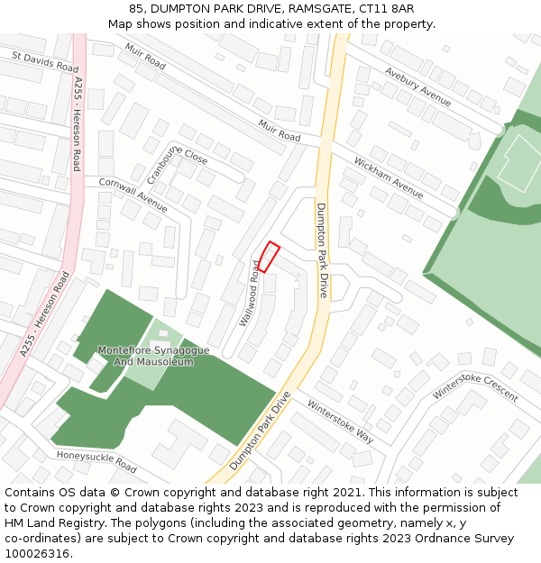 85, DUMPTON PARK DRIVE, RAMSGATE, CT11 8AR: Location map and indicative extent of plot