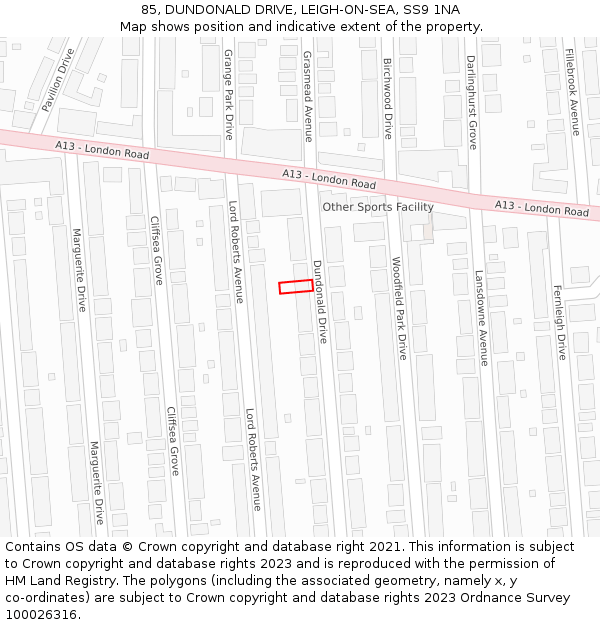 85, DUNDONALD DRIVE, LEIGH-ON-SEA, SS9 1NA: Location map and indicative extent of plot