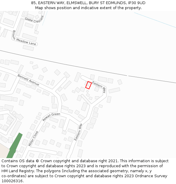 85, EASTERN WAY, ELMSWELL, BURY ST EDMUNDS, IP30 9UD: Location map and indicative extent of plot