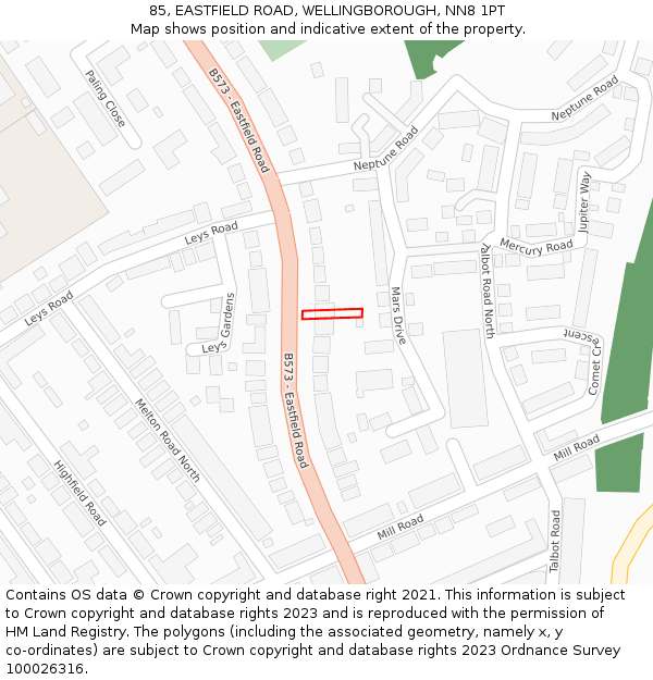 85, EASTFIELD ROAD, WELLINGBOROUGH, NN8 1PT: Location map and indicative extent of plot